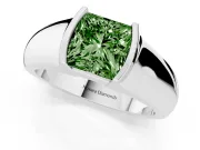Princess Cut Half Bezel Engagement Ring Setting for a Fancy Green Lab-Grown Diamond | Wide Band | Sterling Silver