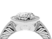 Heart Cut Diamond Halo Ring Set in Platinum with Round Accent Halo, Pavé Band and Prong Setting
