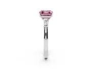 Fancy Pink Asscher Cut Diamond Solitaire Ring Set in White gold with Tapered Baguette Side Stones and Prong Setting