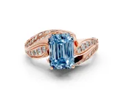 Emerald Cut Bypass Hidden Halo Engagement Ring Setting for a Fancy Blue Lab-Grown Diamond | Graduated Pavé | Rose Gold