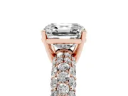 Asscher Cut Multi Row Pave Solitaire Engagement Ring Setting | Domed Shoulders | Rose Gold
