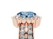 Fancy Blue Oval Cut Diamond Scalloped Halo Ring Set in Rose gold with Pavé Split Shank