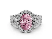 Oval Halo Split Shank Engagement Ring Setting for a Fancy Pink Lab-Grown Diamond | Round Side Stones | Platinum
