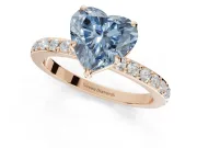 Heart-Shaped Hidden Halo Engagement Ring Setting for a Fancy Blue Lab-Grown Diamond | Pavé Band | Rose Gold