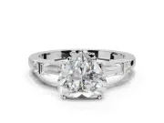 Heart-Shaped Tapered Baguette Engagement Ring Setting | Bar Set Sides | Sterling Silver