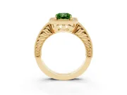 Radiant Cut Milgrain Halo Engagement Ring Setting for a Fancy Green Lab-Grown Diamond | Carved Leaf Detail | Yellow Gold