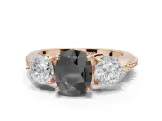 Cushion Cut Three Stone Engagement Ring Setting for a Black Center | Tapered Pavé Band | Rose Gold