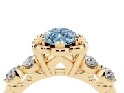 Marquise Floral Engagement Ring Setting for a Fancy Blue Lab-Grown Diamond | Petal Frame and Side Stones | Yellow Gold