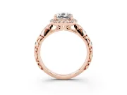Cushion Cut Filigree Leaf Halo Engagement Ring Setting | Bezel Leaf Accents | Rose Gold
