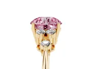 Round Cluster Accent Engagement Ring Setting for a Fancy Pink Lab-Grown Diamond | Yellow Gold