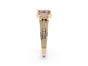 Fancy Pink Emerald Cut Diamond Pavé Split Shank Solitaire Ring Set in Yellow gold with Prong Setting