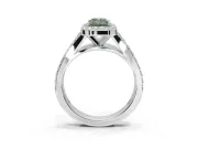 Emerald Cut Halo Pavé Engagement Ring Setting for a Fancy Green Lab-Grown Diamond | Narrow Split Shank | Sterling Silver