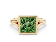 Princess Cut Bezel Engagement Ring Setting for a Fancy Green Lab-Grown Diamond | Yellow Gold
