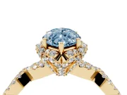 Marquise Milgrain Halo Engagement Ring Setting for a Fancy Blue Lab-Grown Diamond | Graduated Shoulders | Yellow Gold