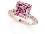 Asscher Cut Hidden Halo Pave Engagement Ring Setting for a Fancy Pink Lab-Grown Diamond | Claw Prongs | Rose Gold