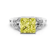 Fancy Yellow Princess Cut Diamond Solitaire Floral Ring Set in Silver with Marquise Petals and Prong Setting