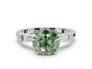 Round Tapered Baguette Engagement Ring Setting for a Fancy Green Lab-Grown Diamond | White Gold