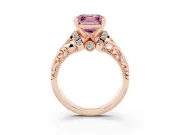 Fancy Pink Asscher Cut Diamond Filigree Halo Engagement Ring Set in Rose gold with Prong Setting