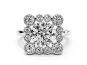 Round Vintage Milgrain Bezel Cluster Halo Engagement Ring Setting | Plain Band | Sterling Silver