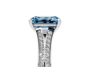 Emerald Cut Pave Split Shank Engagement Ring Setting for a Fancy Blue Lab-Grown Diamond | Double Claw Prongs | Platinum