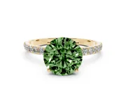 Round Pave Engagement Ring Setting for a Fancy Green Lab-Grown Diamond | Slim Band | Yellow Gold