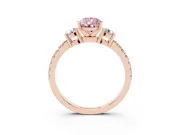 Fancy Pink Three-Stone Pear Cut Diamond Pavé Band Ring Set in Rose gold with Prong Setting