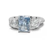 Radiant Cut Three Stone Engagement Ring Setting for a Fancy Blue Lab-Grown Diamond | Tapered Pave Band | Sterling Silver