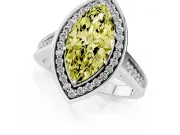 Fancy Yellow Marquise Cut Diamond Halo Solitaire Ring Set in Platinum with Pavé Band and Bezel Setting