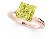 Fancy Yellow Princess Cut Diamond Solitaire Twist Band Ring Set in Rose gold with Prong Setting