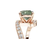 Cushion Cut Bypass Pavé Engagement Ring Setting for a Fancy Green Lab-Grown Diamond | Rose Gold