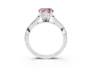 Fancy Pink Heart Cut Diamond Solitaire Engagement Ring Set in Platinum with Twisted Pavé Band and Prong Setting
