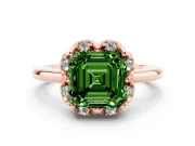 Asscher Cut Petal Halo Engagement Ring Setting for a Fancy Green Lab-Grown Diamond | Rose Gold