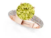 Fancy Yellow Round Cut Diamond Solitaire Ring Set in Rose gold with Prong Setting and Pavé-Set Band