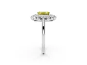 Emerald Cut Floral Double Halo Engagement Ring Setting for a Fancy Yellow Lab-Grown Diamond | Plain Band | White Gold