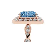 Radiant Cut Halo Engagement Ring Setting for a Fancy Blue Lab-Grown Diamond | Bezel Station Shoulders | Rose Gold