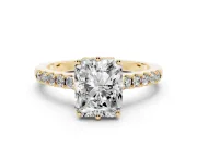 Radiant Cut Hidden Halo Solitaire Engagement Ring Setting | Shared Prong Band | Yellow Gold