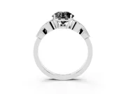Fancy Black Round Cut Diamond Milgrain Leaf Band Solitaire Ring Set in Silver with Accent Stones and Prong Setting
