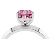 Fancy Pink Cushion Cut Diamond Solitaire Engagement Ring Set in Silver with Flat Band and Prong Setting