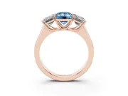 Emerald Cut Three Stone Engagement Ring Setting for a Fancy Blue Lab-Grown Diamond | Basket Prong Heads | Rose Gold