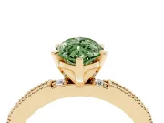Fancy Green Marquise Cut Diamond Solitaire Ring Set in Yellow gold with Slim Pavé Band and Prong Setting