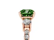 Fancy Green Three-Stone Cushion Cut Diamond Pavé Band Ring Set in Rose gold with Prong Setting