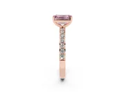 Fancy Pink Emerald Cut Diamond Solitaire Set in Rose gold with Round Pavé Band and Prong Setting