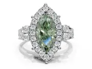 Marquise Halo Engagement Ring Setting for a Fancy Green Lab-Grown Diamond | Side Clusters | Platinum