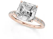 Asscher Cut Hidden Halo Pavé Engagement Ring Setting | Micro Pavé Band | Rose Gold