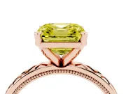 Fancy Yellow Asscher Cut Diamond Solitaire Ring Set in Rose gold with Milgrain and Black Enamel X Pattern Band