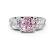 Round Three Stone Engagement Ring Setting for a Fancy Pink Lab-Grown Diamond | Tapered Pave Band | Platinum