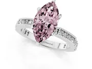 Fancy Pink Marquise Cut Diamond Solitaire Ring Set in Platinum with Slim Pavé Band and Prong Setting