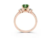 Fancy Green Three-Stone Cushion Cut Diamond Pavé Band Ring Set in Rose gold with Prong Setting