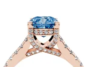 Cushion Cut Hidden Halo Pave Engagement Ring Setting for a Fancy Blue Lab-Grown Diamond | Claw Prongs | Rose Gold