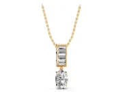 Oval and Baguette Lab-Grown Diamond Drop Pendant Necklace | Channel-Set Bail | Yellow Gold